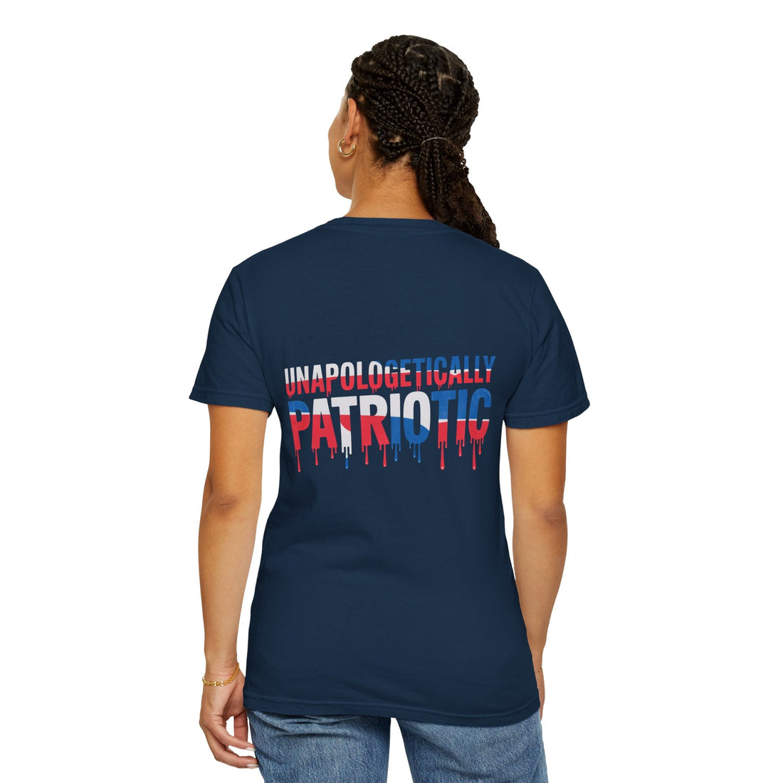 Unapologetically Patriotic flag overlay t-shirt